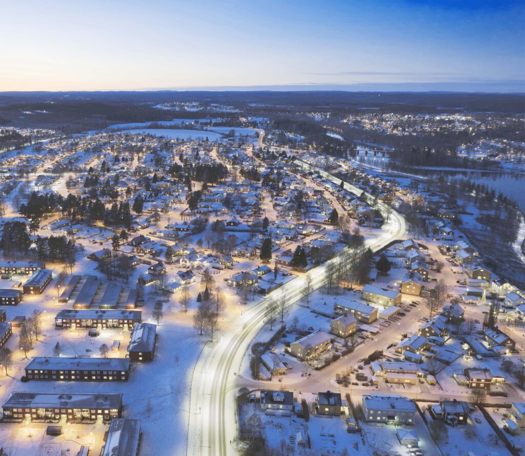 Flygbild över samhälle